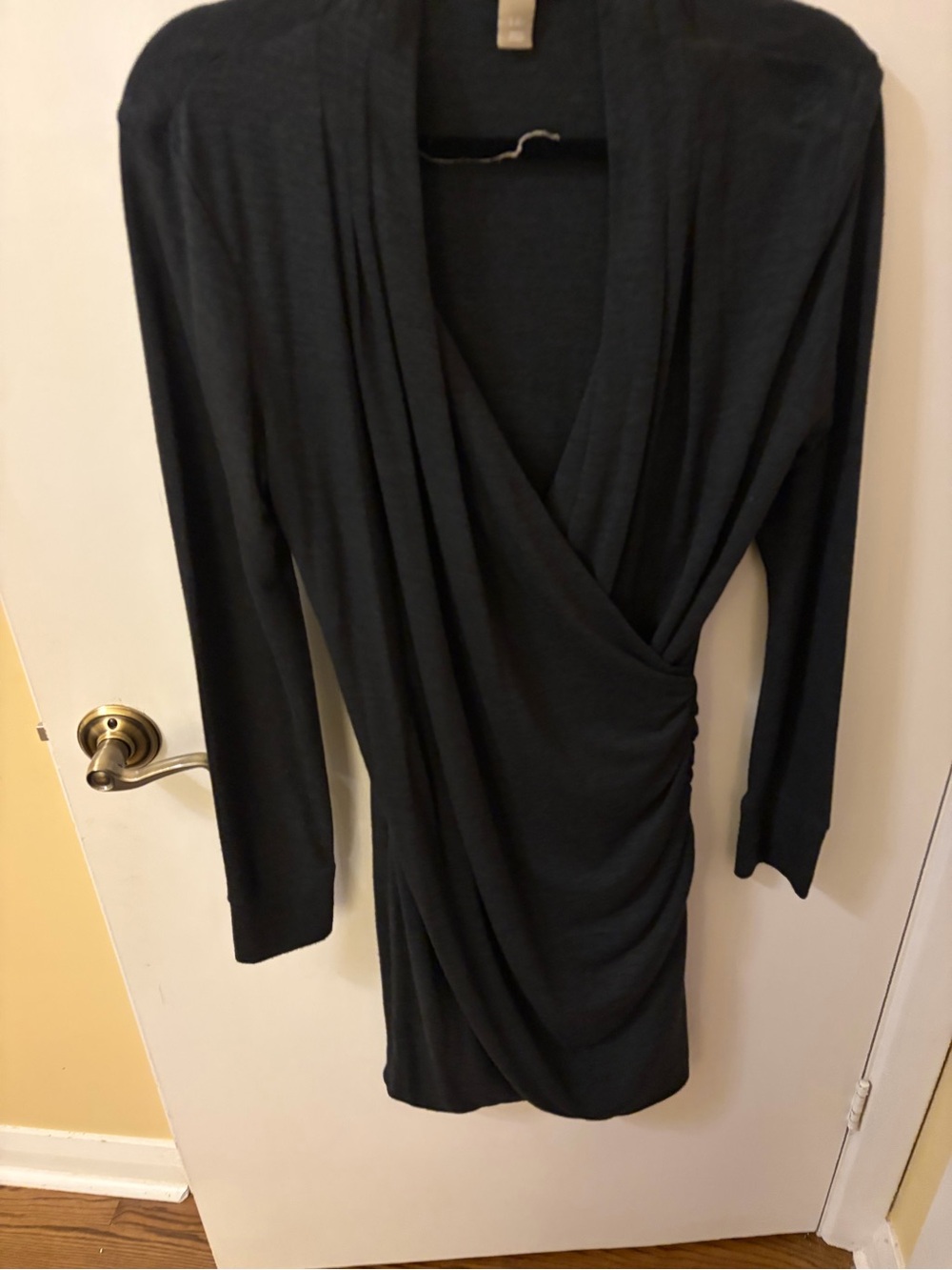 Charcoal Grey Draped Long-Sleeve Wrap Dress